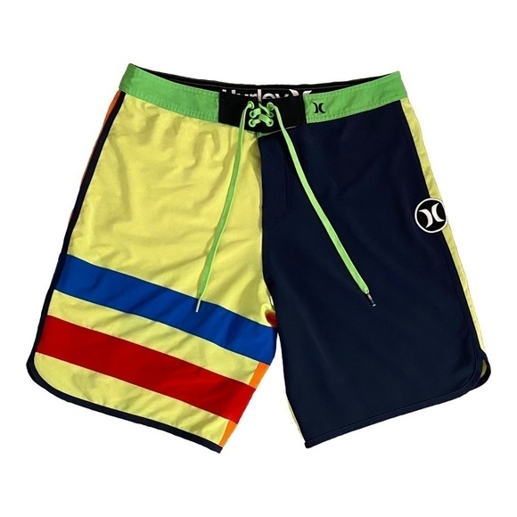 Hurley Neon Patchwork Board Shorts Size Medium 32/34 In Excellent Condition - Picture 1 of 6